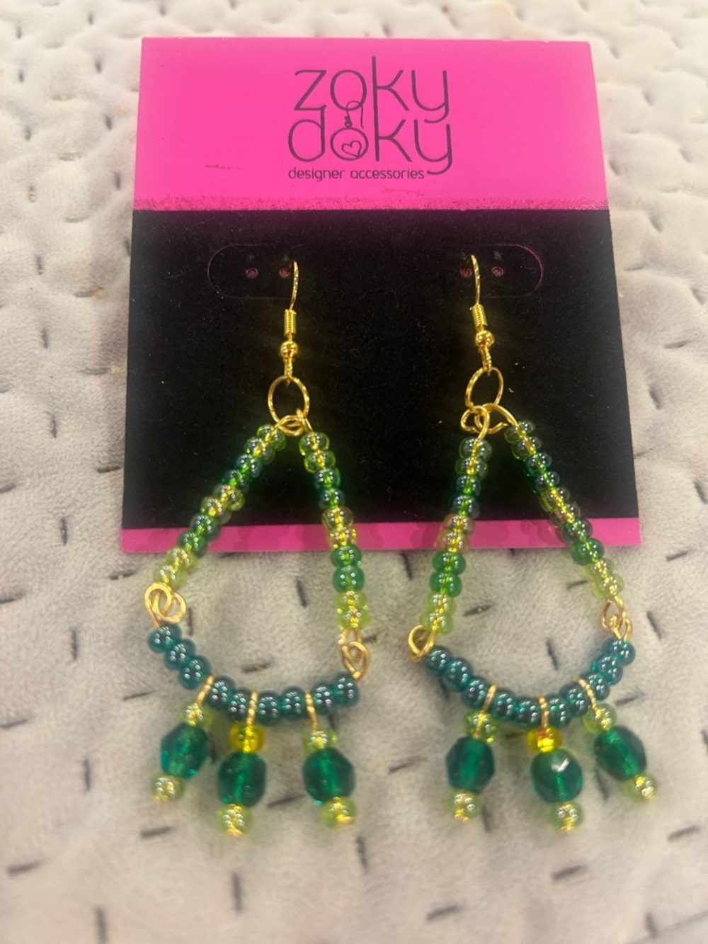 Emerald and Lime Beaded Dangle Earrings-NWT